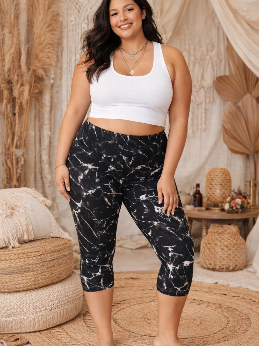 Old Navy Active Marble Leggings 3X High Rise Capri Black White Go-Dry Plus Size